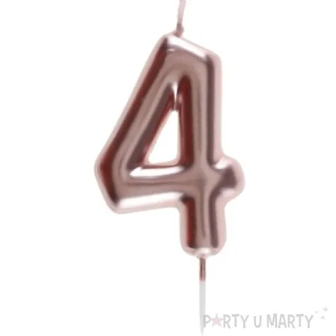 swieczka metaliczna cyfra 4 rozowe zloto santex 9 cm