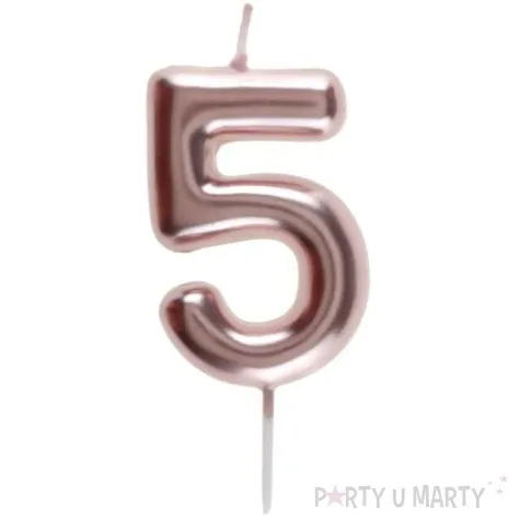 swieczka metaliczna cyfra 5 rozowe zloto santex 9 cm