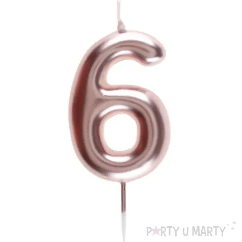 swieczka metaliczna cyfra 6 rozowe zloto santex 9 cm