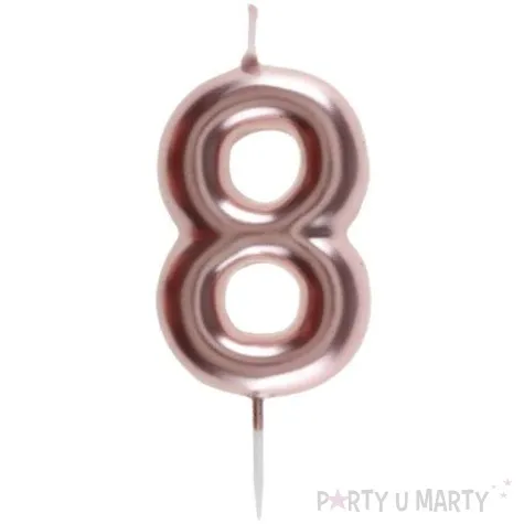 swieczka metaliczna cyfra 8 rozowe zloto santex 9 cm