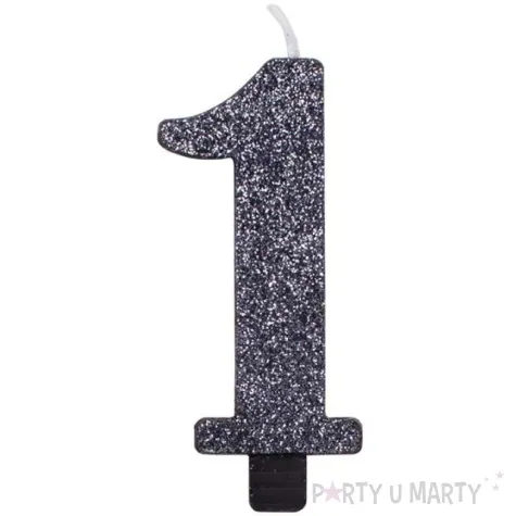 swieczka na tort 1 givi italia czarna z brokatem 9 5 cm