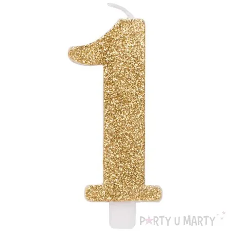 swieczka na tort 1 givi italia zlota z brokatem 9 5 cm