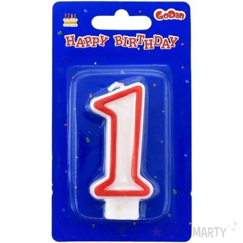 swieczka na tort 1 godan czerwony kontur 7 cm