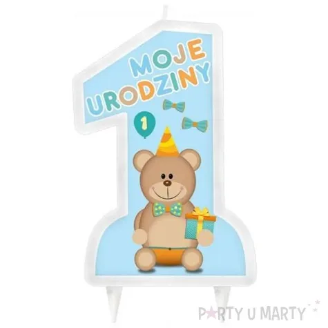 swieczka na tort 1 mam roczek niebieska 10 cm