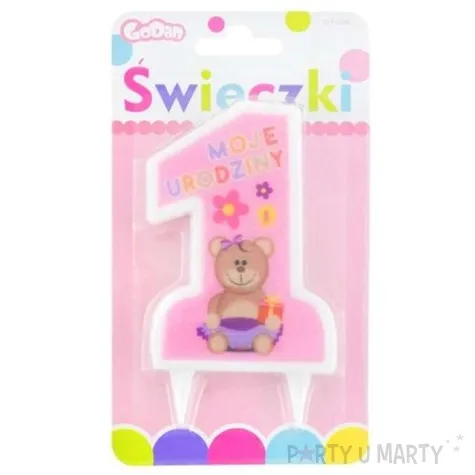 swieczka na tort 1 mam roczek rozowa 10 cm
