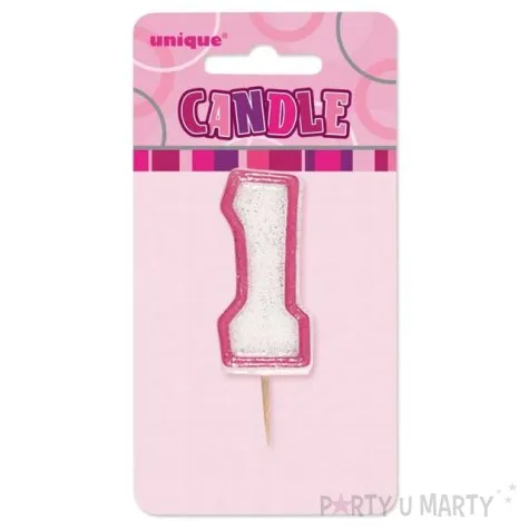 swieczka na tort 1 unique rozowa