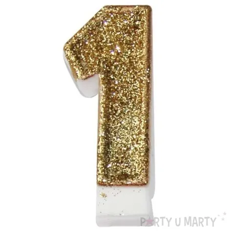 swieczka na tort 1 zlota z brokatem arpex 7 5 cm