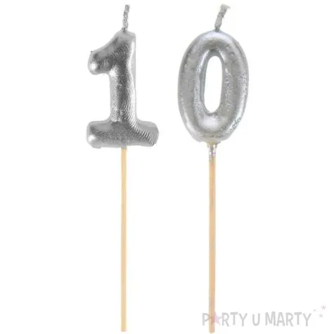 swieczka na tort 10 silver piker santex 8 cm