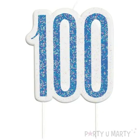 swieczka na tort 100 urodziny glitz niebieska brokatowa unique 10 cm