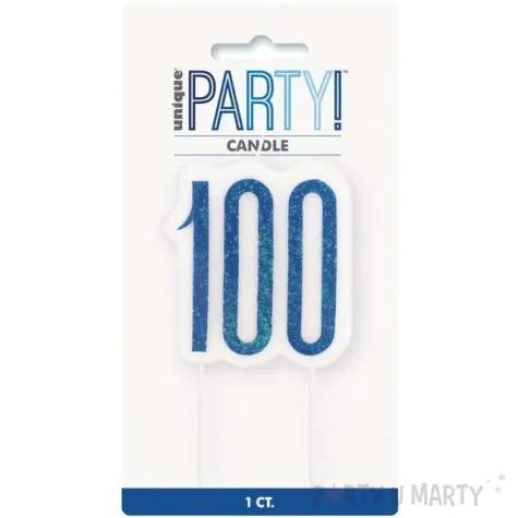swieczka na tort 100 urodziny glitz niebieska brokatowa unique 10 cm