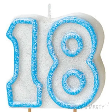 swieczka na tort 18 unique niebieska brokatowa 6 cm