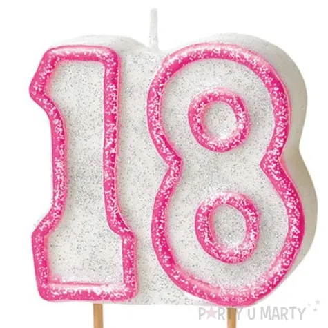 swieczka na tort 18 unique rozowa brokatowa 6 cm