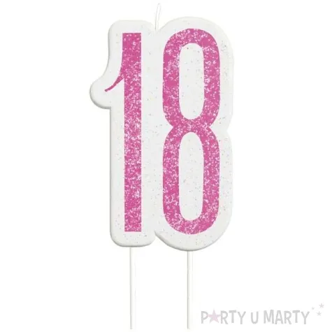 swieczka na tort 18 urodziny glitz rozowa brokatowa unique 10 cm