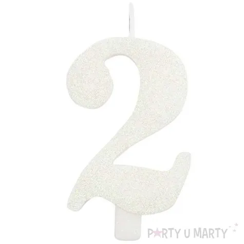 swieczka na tort 2 givi italia biala z brokatem 9 5 cm