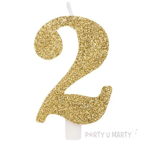 swieczka na tort 2 givi italia zlota z brokatem 9 5 cm