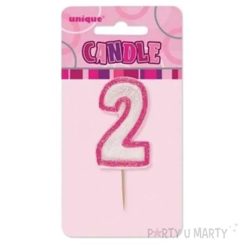 swieczka na tort 2 unique rozowa