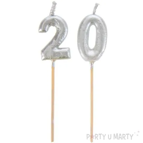 swieczka na tort 20 silver piker santex 8 cm