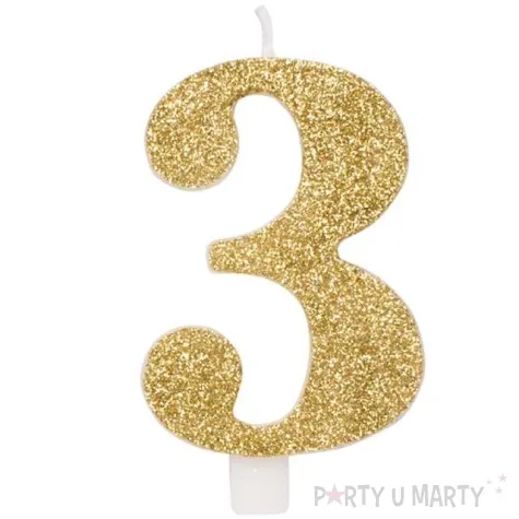 swieczka na tort 3 givi italia zlota z brokatem 9 5 cm
