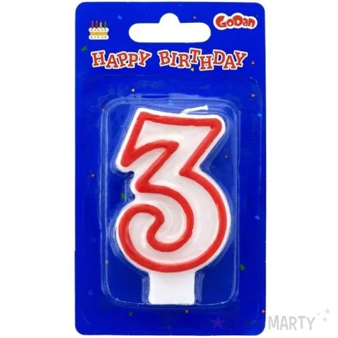 swieczka na tort 3 godan czerwony kontur 7 cm