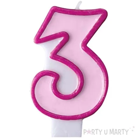 swieczka na tort 3 partydeco rozowa