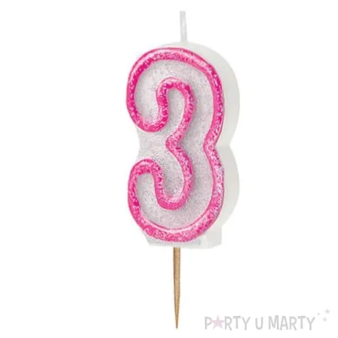 swieczka na tort 3 unique rozowa