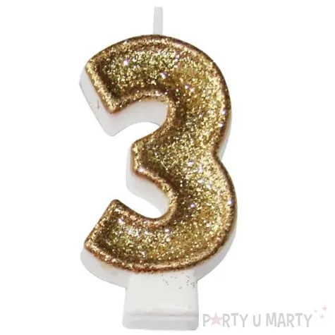 swieczka na tort 3 zlota z brokatem arpex 7 5 cm