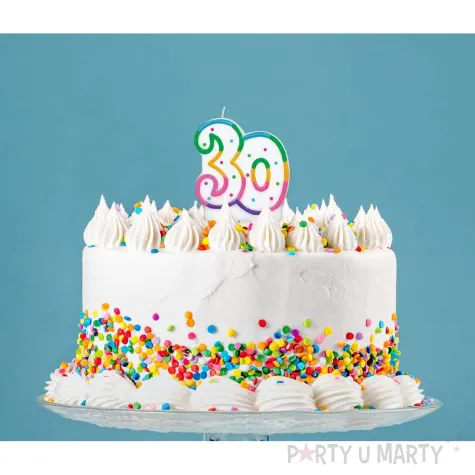 swieczka na tort 30 godan kropeczki 8 cm