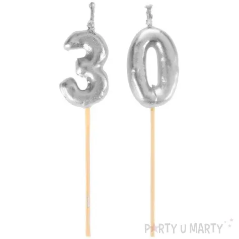 swieczka na tort 30 silver piker santex 8 cm