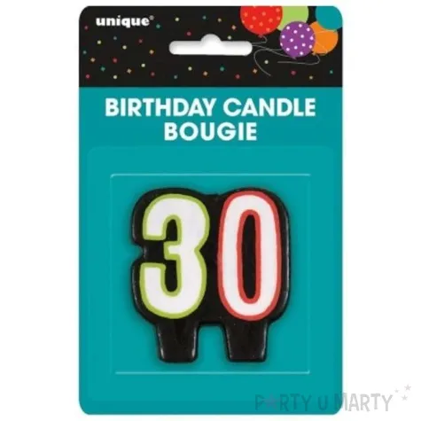 swieczka na tort 30 unique czarna 6 cm