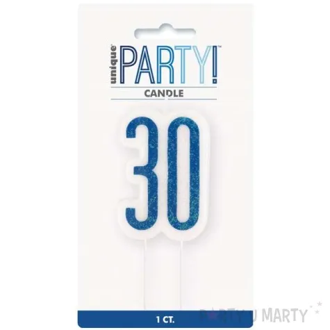 swieczka na tort 30 urodziny glitz niebieska brokatowa unique 10 cm