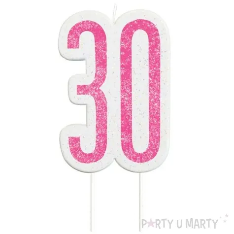 swieczka na tort 30 urodziny glitz rozowa brokatowa unique 10 cm