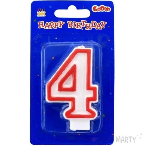 swieczka na tort 4 godan czerwony kontur 7 cm