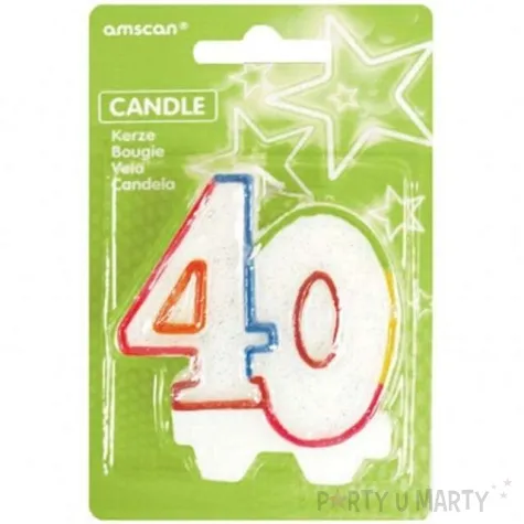 swieczka na tort 40 amscan teczowa z brokatem 8 cm