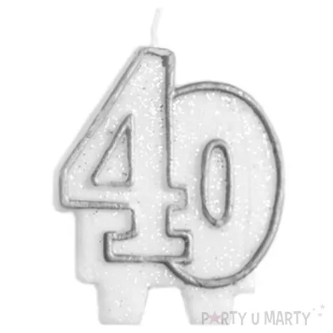 swieczka na tort 40 pictura srebrna brokatowa 7 cm