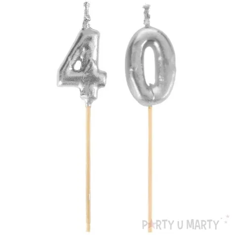 swieczka na tort 40 silver piker santex 8 cm