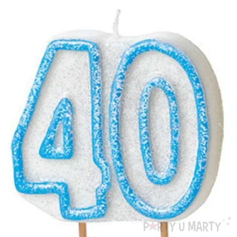 swieczka na tort 40 unique niebieska brokatowa 6 cm