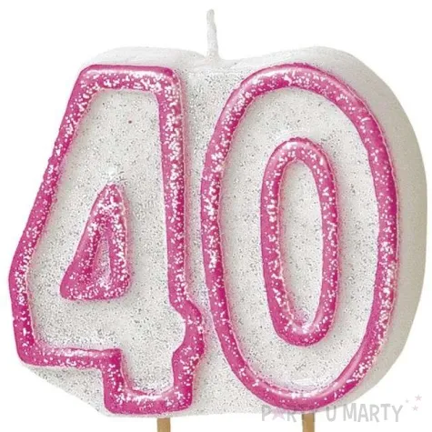 swieczka na tort 40 unique rozowa brokatowa 6 cm