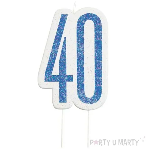 swieczka na tort 40 urodziny glitz niebieska brokatowa unique 10 cm
