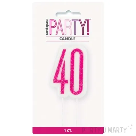 swieczka na tort 40 urodziny glitz rozowa brokatowa unique 10 cm