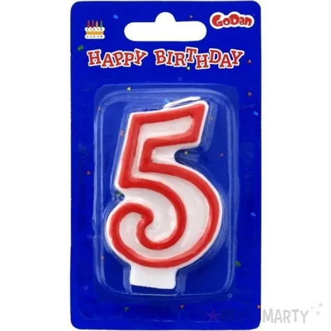 swieczka na tort 5 godan czerwony kontur 7 cm