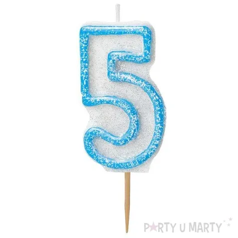 swieczka na tort 5 unique blekitna
