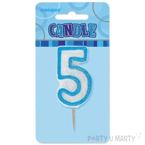 swieczka na tort 5 unique blekitna