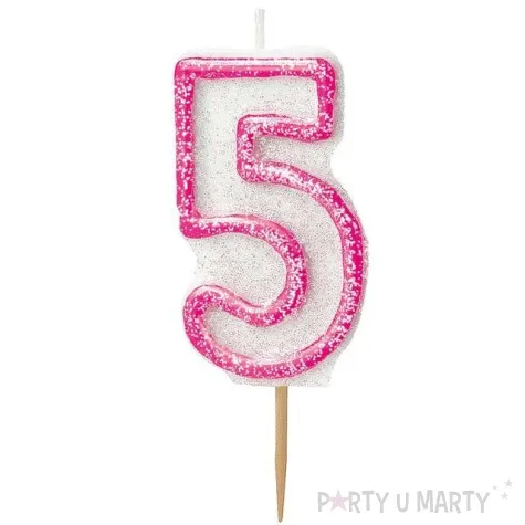 swieczka na tort 5 unique rozowa