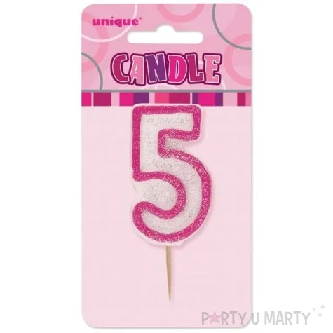 swieczka na tort 5 unique rozowa