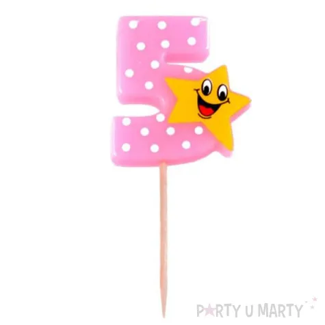 swieczka na tort 5 z gwiazdka rozowa arpex