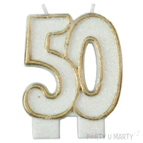 swieczka na tort 50 arpex zlota brokatowa 6 cm