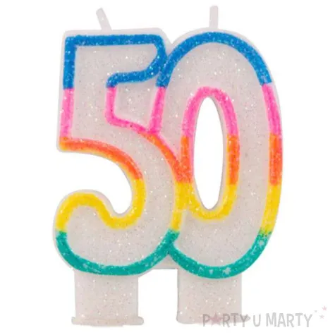 swieczka na tort 50 urodziny brokat mix folat