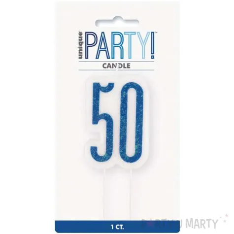 swieczka na tort 50 urodziny glitz niebieska brokatowa unique 10 cm
