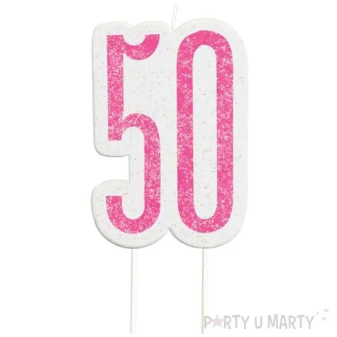 swieczka na tort 50 urodziny glitz rozowa brokatowa unique 10 cm