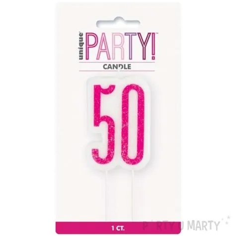 swieczka na tort 50 urodziny glitz rozowa brokatowa unique 10 cm
